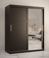 Edler Kleiderschrank mit Spiegeltür Liskamm 36, Farbe: Schwarz matt - Abmessungen: 200 x 150 x 62 cm (H x B x T), mit fünf Fächern und zwei Kleiderstangen