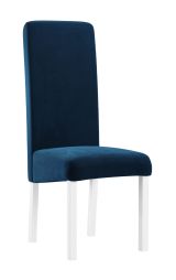 Stuhl Born 05, Buchenholz Vollholz massiv, Farbe: Weiß / Blaue Polsterung - Abmessungen: 99 x 46 x 59 cm (H x B x T)