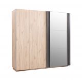 Moderner Kleiderschrank mit großer Spiegeltür Niel 15, Farbe: Eiche / Anthrazit - Abmessungen: 210 x 215 x 61 cm (H x B x T)