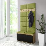 Garderobe 01 mit Polsterpaneele Sitzbank &  Wand | Artisan/Schwarz/Yellow Green | 215 x 100 x 40 cm | für 8 Paar Schuhe | 6 Kleiderhaken | 4 Fächer