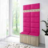 Garderobe 01 für Ankleideraum mit Pinker Sitzbank gepolstert, Sonoma Eiche/Pink, 215 x 100 x 40 cm, für 8 Paar Schuhe, 6 Kleiderhaken, 4 Fächer