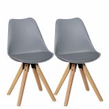 Esszimmerstuhl 2er Set im Skandinavischen Design, Farbe: Grau / Eiche, Sitzschale & Sitzpolster mit Kunstlederbezug