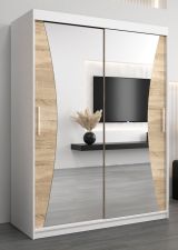 Schiebetürenschrank / Kleiderschrank Serbota 03 mit Spiegel, Farbe: Weiß matt / Eiche Sonoma - Abmessungen: 200 x 150 x 62 cm ( H x B x T )