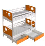 Kinderbett / Etagenbett Milo 27 inkl. 2 Schubladen, Farbe: Weiß / Orange, teilmassiv, Liegefläche: 80 x 190 cm (B x L), teilbar