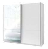 Spiegeltürenschrank Lamia, 6 Fächer, 1 Kleiderstange, für Schlafzimmer, Kleiderschrank mit Spiegeltür, 2 Schiebetüren, 2 Meter breit, Weiß segmentiert