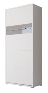 Schrankbett Namsan 01 vertikal, Farbe: Weiß matt / Grau glänzend - Liegefläche: 90 x 200 cm (B x L)