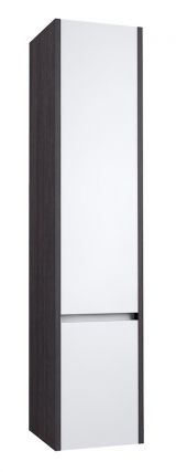 Badezimmer - Hochschrank Kolkata 88, Farbe: Weiß glänzend / Eiche schwarz – 160 x 35 x 35 cm (H x B x T)