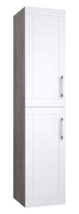 Bad - Hochschrank Bengaluru 40, Farbe: Weiß matt / Esche Grau – 160 x 35 x 35 cm (H x B x T)