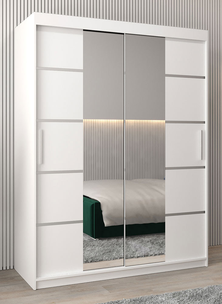 150 cm breiter Kleiderschrank mit 2 Türen | 5 Fächer | Farbe: Weiß