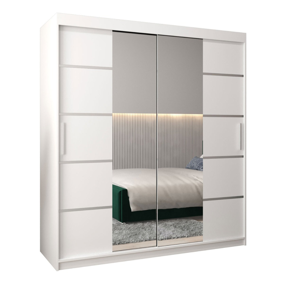 180 cm breiter Kleiderschrank mit 2 Türen | 10 Fächer | Farbe: Weiß