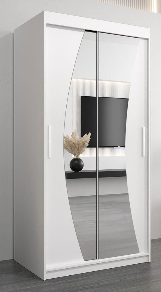 1 Meter breiter Kleiderschrank mit 2 Türen | Farbe: Weiß