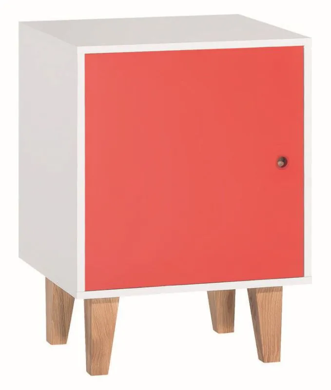 Jugendzimmer - Nachtkommode Syrina 14, Farbe: Weiß / Rot - Abmessungen: 72 x 54 x 45 cm (H x B x T)