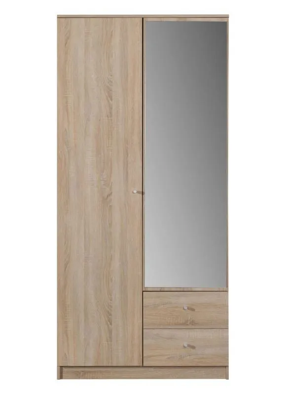 Kleiderschrank | 2 Drehtüren | 2 Schubladen | 1 Fach | mit Kleiderstange | 100 cm breit | Farbe: Sonoma Eiche Abbildung