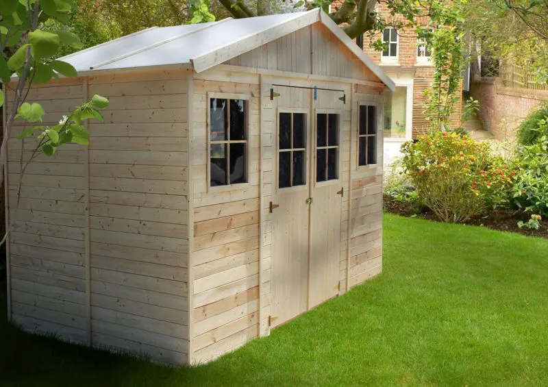 Gerätehaus, Gartenschuppen, Gartenhaus - 4 x 2 Meter - aus Holz / Blockbohlen - inkl. Dachpappe - Satteldach Abbildung