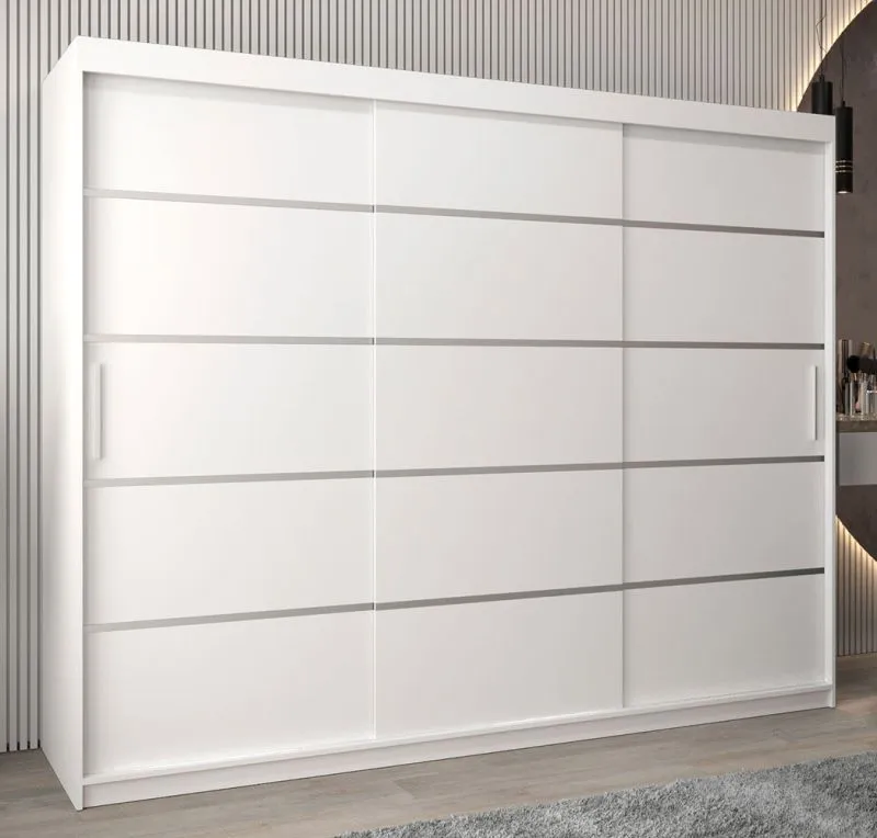 Großer 250 cm breiter Kleiderschrank mit 10 Fächern und 3 Türen | Farbe: Weiß Abbildung
