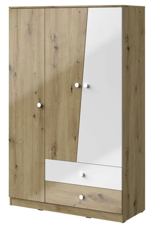 Drehtürenschrank / Kleiderschrank Sirte 03, Farbe: Eiche / Weiß Hochglanz - Abmessungen: 190 x 120 x 50 cm (H x B x T)