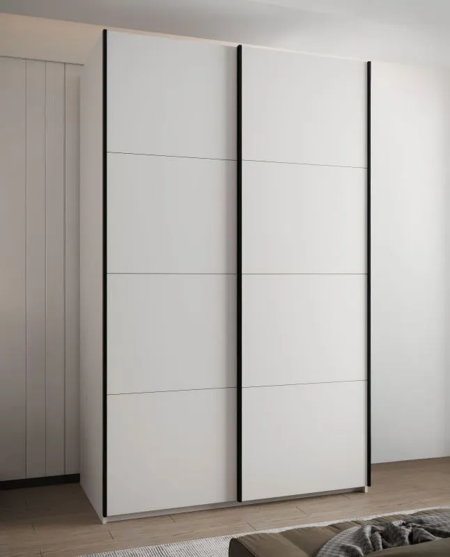 Kleiderschrank / Schiebetürenschrank | ABS-Kantenschutz | 11 Fächer | 2 Kleiderstangen | 245,5 x 160 x 64 cm | 2 Schiebetüren | Soft-Close | Farbe: Weiß