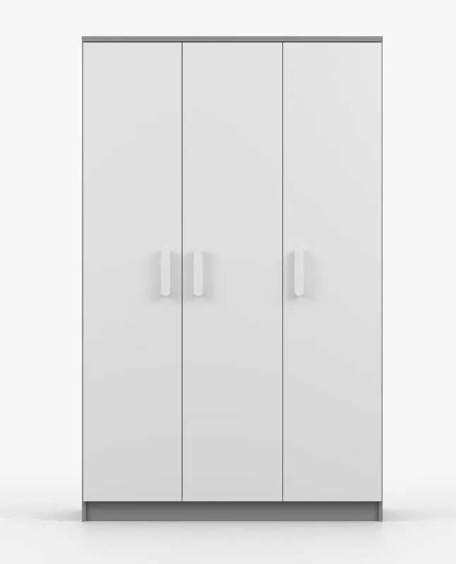 Kleiderschrank / Drehtürenschrank | Weiß / Sonoma Eiche | Kleiderstange | 9 Fächer | Smolikas 116 | Holzgriffe | 3 Türen | 192 x 120 x 50 cm
