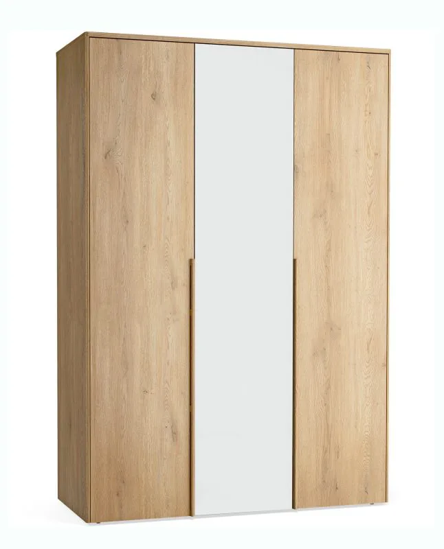 Kleiderschrank | 1 Spiegeltür | Farbe: Eiche | integrierte LED-Beleuchtung | Soft-Close Funktion | 153 x 60 x 223 cm | 3 Schubladen | 1 Kleiderstange