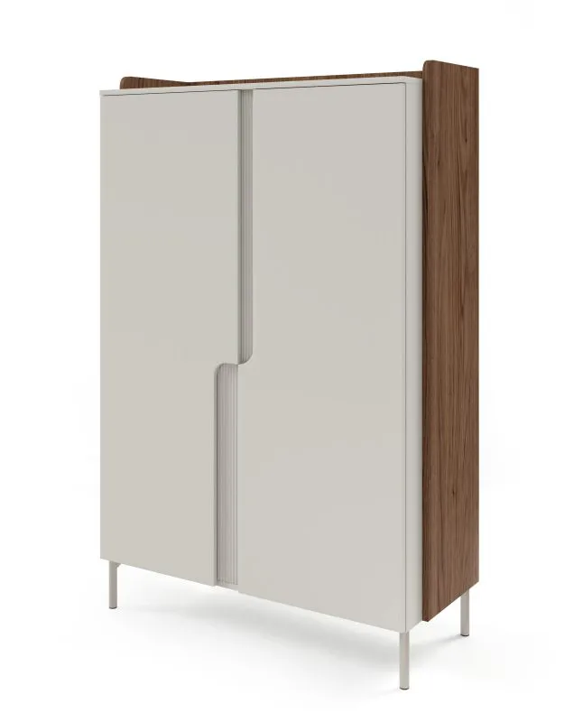 Kommode | Farbe: Kaschmir / Alba-Walnuss | 2 Drehtüren | 8 Fächer | 103 x 42 x 160 cm | Push-to-open Funktion | Highboard | Beine: Metall