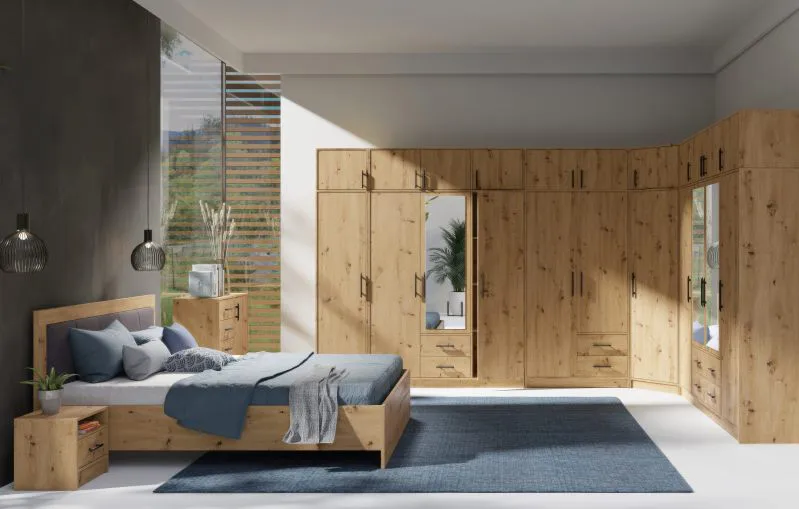 Schlafzimmer Komplett - Set C Hannut, 14-teilig, Farbe: Eiche Artisan
