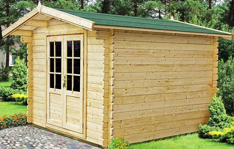 Holz-Gartenhaus 2,98 x 2,98 Meter (inkl. Dach) | Naturbelassen | Satteldach | 34 mm Blockbohlen-Haus Abbildung