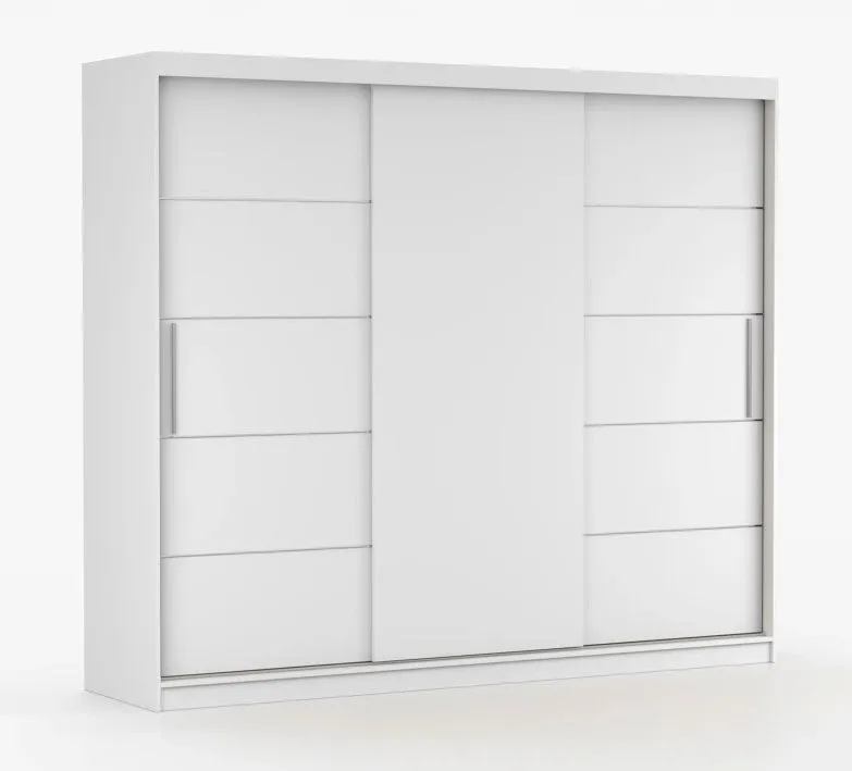 Kleiderschrank / Schiebetürenschrank | Weiß | Cevennen 01 | 218 x 250 x 61 cm | 3 Türen | 12 Fächer | viel Stauraum | Einfarbig | mit Sprossen