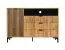 Sideboard mit drei Schubladen Calmuco 08, Farbe: Eiche Craft Gold / Schwarz, Maße: 86,5 x 129 x 40,5 cm, Griffe & Beine: Metall, drei Fächer, hohe Qualität