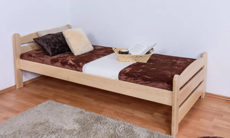 Einzelbett / Gästebett Buche massiv Vollholz natur 118, inkl. Lattenrost - Abmessung 90 x 200 cm