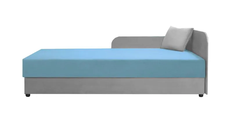 Gästebett / Tagesbett Lobatos 42, inkl. Kissen, Farbe: Grau / Blau, Bonellfederkernung, Liegefläche: 90 x 195 cm, aufklappbarer Stauraum, für Gästezimmer