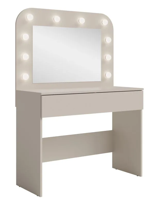 Schminktisch mit Spiegel | LED-Beleuchtung | Beige-Kaschmir | 100 x 43 x 143 cm | 1 Schublade | Push-to-open System | Himara 01
