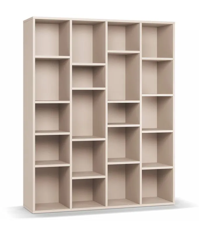 Bücherregal | 20 Fächer | Farbe: Beige | sehr stabiles Regal auch bei Belastung | Maße: 148,5 x 38 x 185 cm | 16 Holzeinlegeböden | genügend Stauraum
