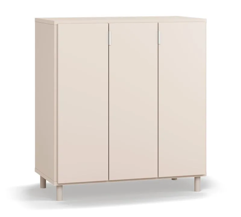 Kommode | Farbe: Beige | Griffe: Weiß | drei Türen | 6 Fächer | schlichtes Design | Maße: 90 x 47 x 99 cm | Soft-Close-Funktion | für Wohnzimmer