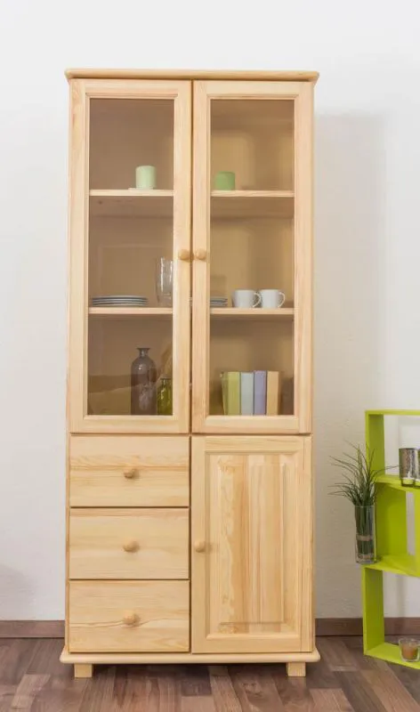 Vitrinenschrank, Kiefer Massivholz, Farbe: Natur Abbildung