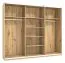 Dreitüriger Schwebetürenschrank Crina 10, Farbe: Eiche Artisan / Schwarz, Spiegel, zwei Kleiderstangen, ABS-Kanten, Maße: 224 x 262,5 x 65,5 cm