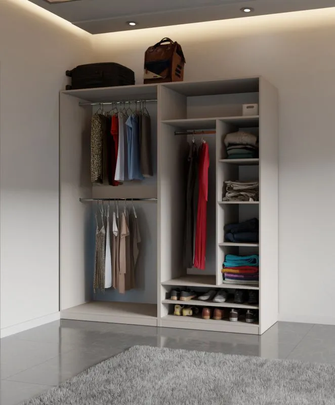 Schrankset für Ankleidezimmer - Set A Cabecao | 2-teilig | Farbe: Kaschmir | offener Kleiderschrank | kompakt | 3 Kleiderstangen | genügend Stauraum