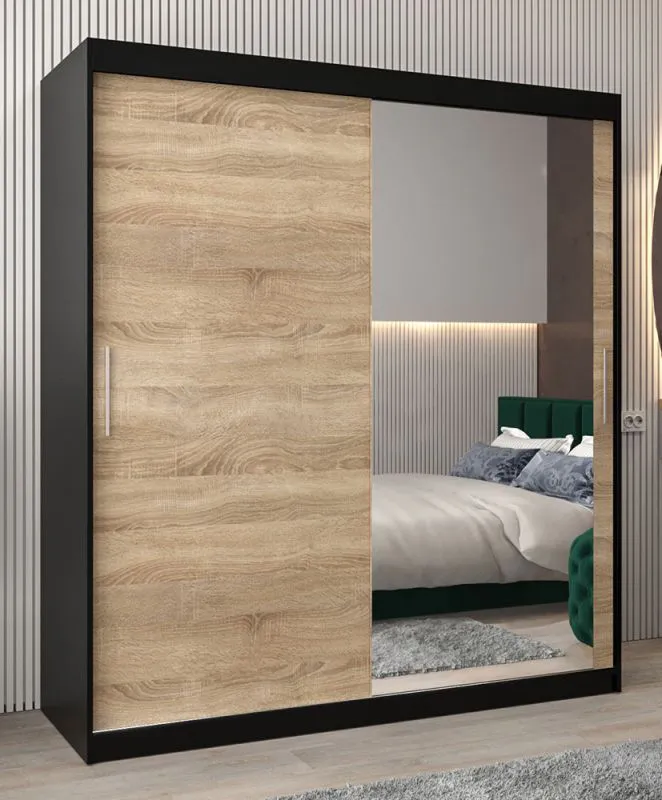 180 cm breiter Kleiderschrank mit 10 Fächern und 2 Türen | Farbe: Schwarz Abbildung