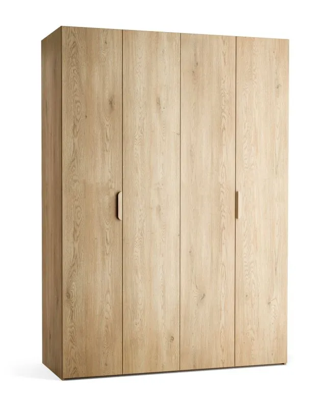 Falttür / Kleiderschrank | Farbe: Eiche | 2 Türen | 3 Kleiderstangen | 160 x 60 x 225 cm | 11 Fächer | inkl. LED-Beleuchtung mit Sensor | Soft-Close