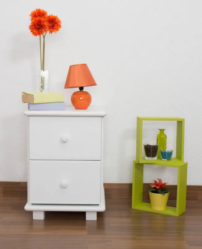 Nachtkommode Kiefer massiv Vollholz weiß lackiert 009 - Abmessung 55 x 42 x 47 cm (H x B x T)