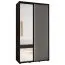 Platzsparender Schiebetürenschrank Mina mit Spiegel in Schwarz/Weiß, viel Stauraum, auch für Wohnzimmer geeignet, Anti Staubbürsten, 235,2 x 140 x 60 cm