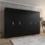 Drehtürenschrank / Kleiderschrank | Farbe: Schwarz | 3 Meter breit | 6-Türig | Griffe: Kaschmir | 4 Fächer | Maße: 300 x 52 x 202 cm | 4 Kleiderstangen