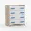 80 cm breite Kommode | Smolikas 03 | Weiß / Sonoma Eiche | 4 Schubladen | blaue Holzgriffe | 90 x 80 x 40 cm | Kinder | Jugend