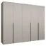 Kleiderschrank / Drehtürenschrank Eiger 42, Farbe: Kaschmir, fünf Türen, drei Kleiderstangen, 2,5 Meter breit, drei Fächer, Griffe: Schwarz, Soft-Close-Funktion