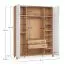 Falttür / Kleiderschrank | Farbe: Beige | inkl. LED-Beleuchtung mit Bewegungssensor| 2 Schubladen | Griffe: Gold | 185 x 57 x 229,5 cm | drei Kleiderstangen