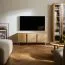 TV-Unterschrank | 3 Drehtüren | 2 Kabeldurchführungen | Farbe: Eiche | 6 Fächer | 138 x 46 x 56 cm | Soft-Close Funktion | ergonomische Eichenholzgriffe | TV-Möbel