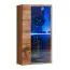 Wohnwand im eleganten Design Volleberg 29, Farbe: Eiche Wotan / Schwarz - Abmessungen: 120 x 210 x 40 cm (H x B x T), mit blauer LED-Beleuchtung