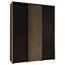 Platzsparender Schiebetürenschrank Mina in Eiche/Schwarz, viel Stauraum, Vorderseite aus Laminat Platten, Anti Staubbürsten, 235,2 x 200 x 60 cm