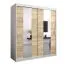 Schiebetürenschrank / Kleiderschrank Polos 04 mit Spiegel, Farbe: Weiß matt / Eiche Sonoma - Abmessungen: 200 x 180 x 62 cm (H x B x T)