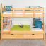 Stockbett 90 x 200 cm für Erwachsene "Easy Premium Line" K17/n inkl. 2 Schubladen und 2 Abdeckblenden, Buche Massivholz Natur lackiert, teilbar