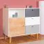 Jugendzimmer - Kommode Syrina 03, Farbe: Weiß / Grau / Eiche - Abmessungen: 97 x 104 x 55 cm (H x B x T)